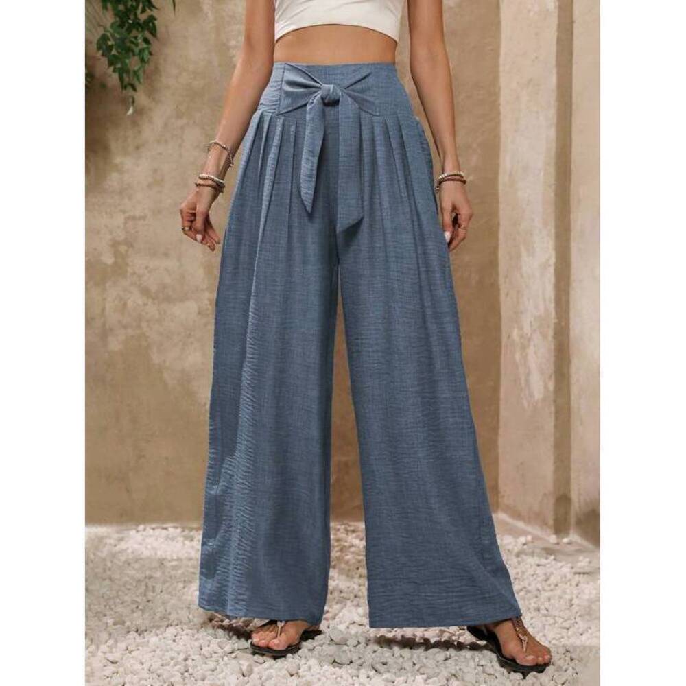 Balvessa Women's Solid Color Casual Belted Trousers For Everyday Wear Fall Cloth